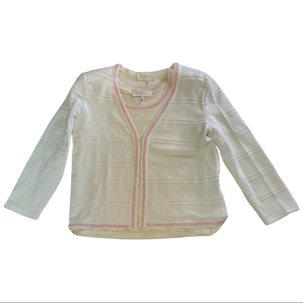 Escada Pink & White Cotton Twin Sweater Set Sz 38